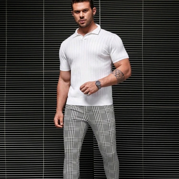 MENS WHITE STRIPED POLO SHIRT - Picture 4 of 4